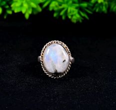 Handmade Brass Oxidized Ring with Rainbow Moonstone for Women